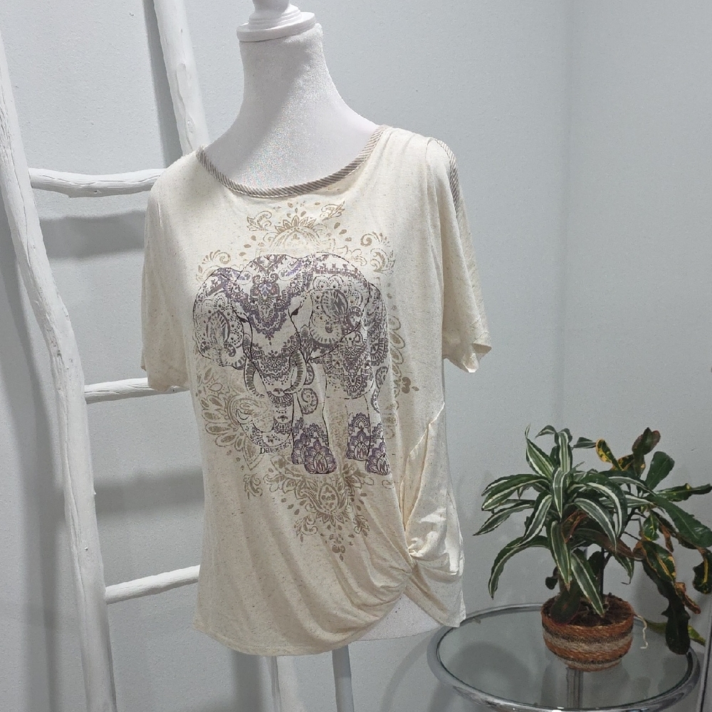 NWT Elegant Cream and Purple Women's Cold Shoulder Dolman Sleeve Top
